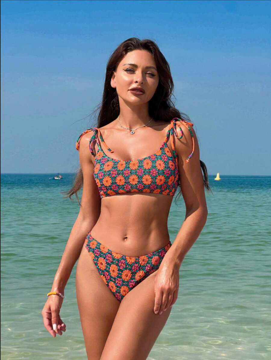 Biquíni Floral Halter Com Amarração