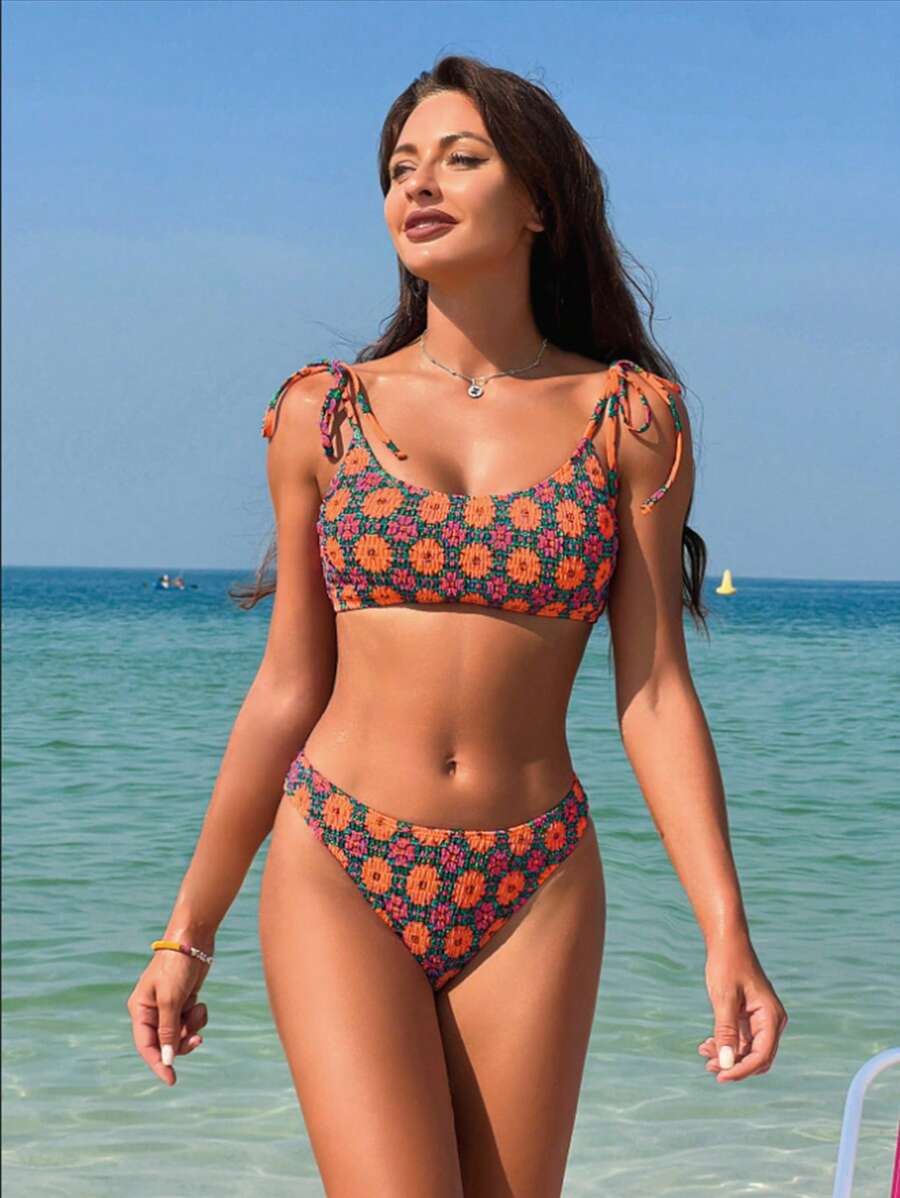 Biquíni Floral Halter Com Amarração