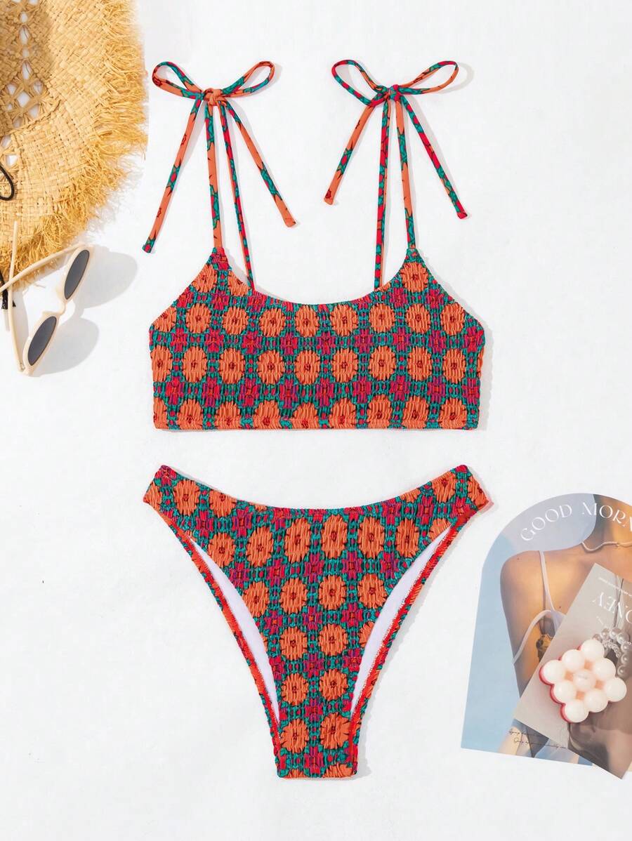 Biquíni Floral Halter Com Amarração