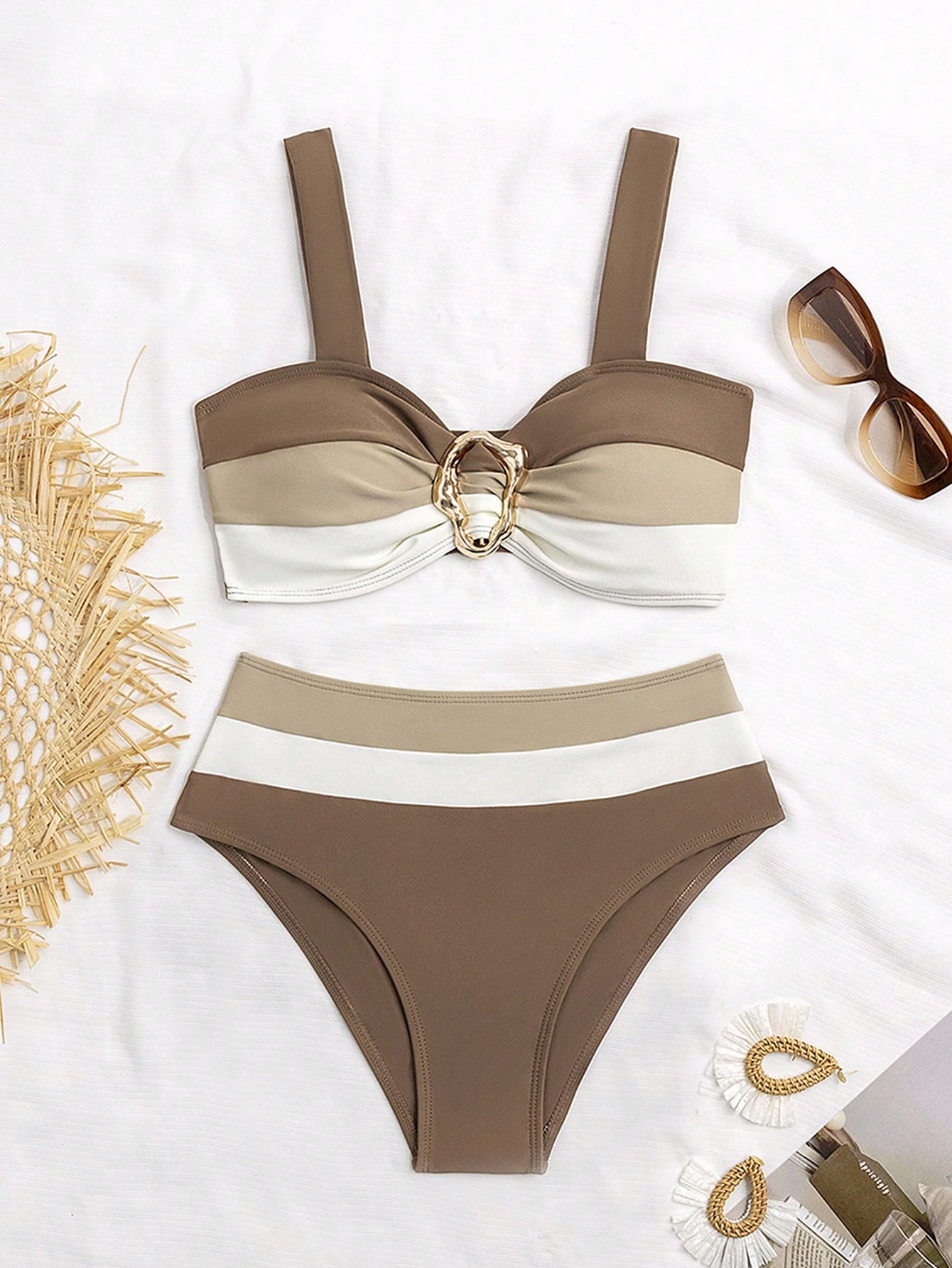 Biquíni Cintura Alta Alça Grossa Três Cores