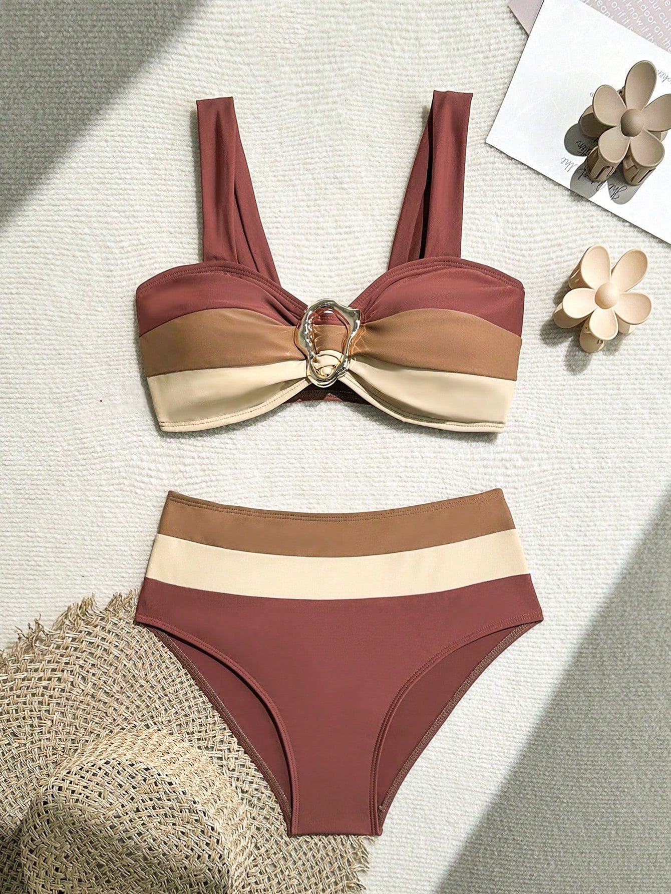 Biquíni Cintura Alta Alça Grossa Três Cores
