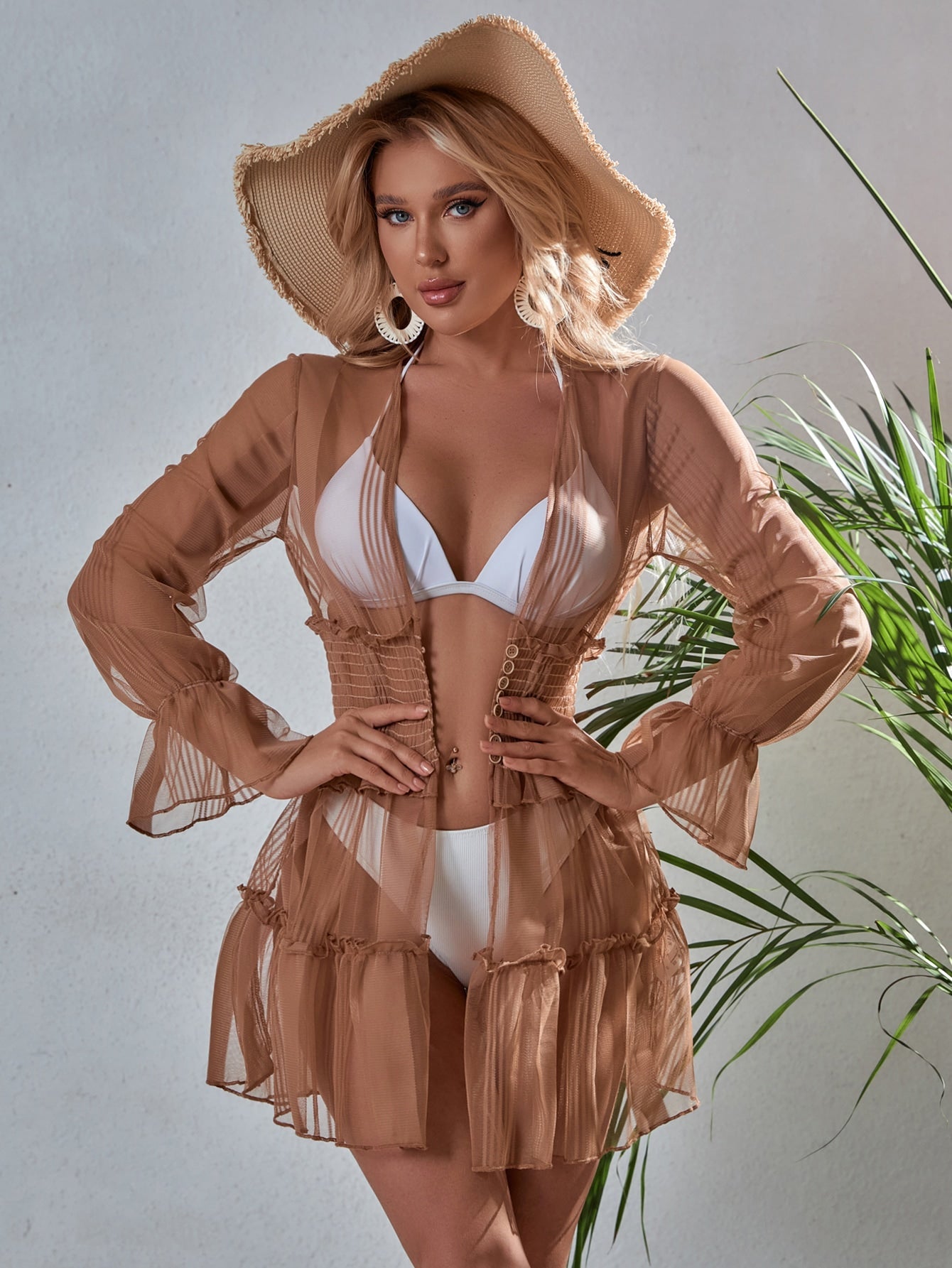 Saída De Praia Kimono Com Botões