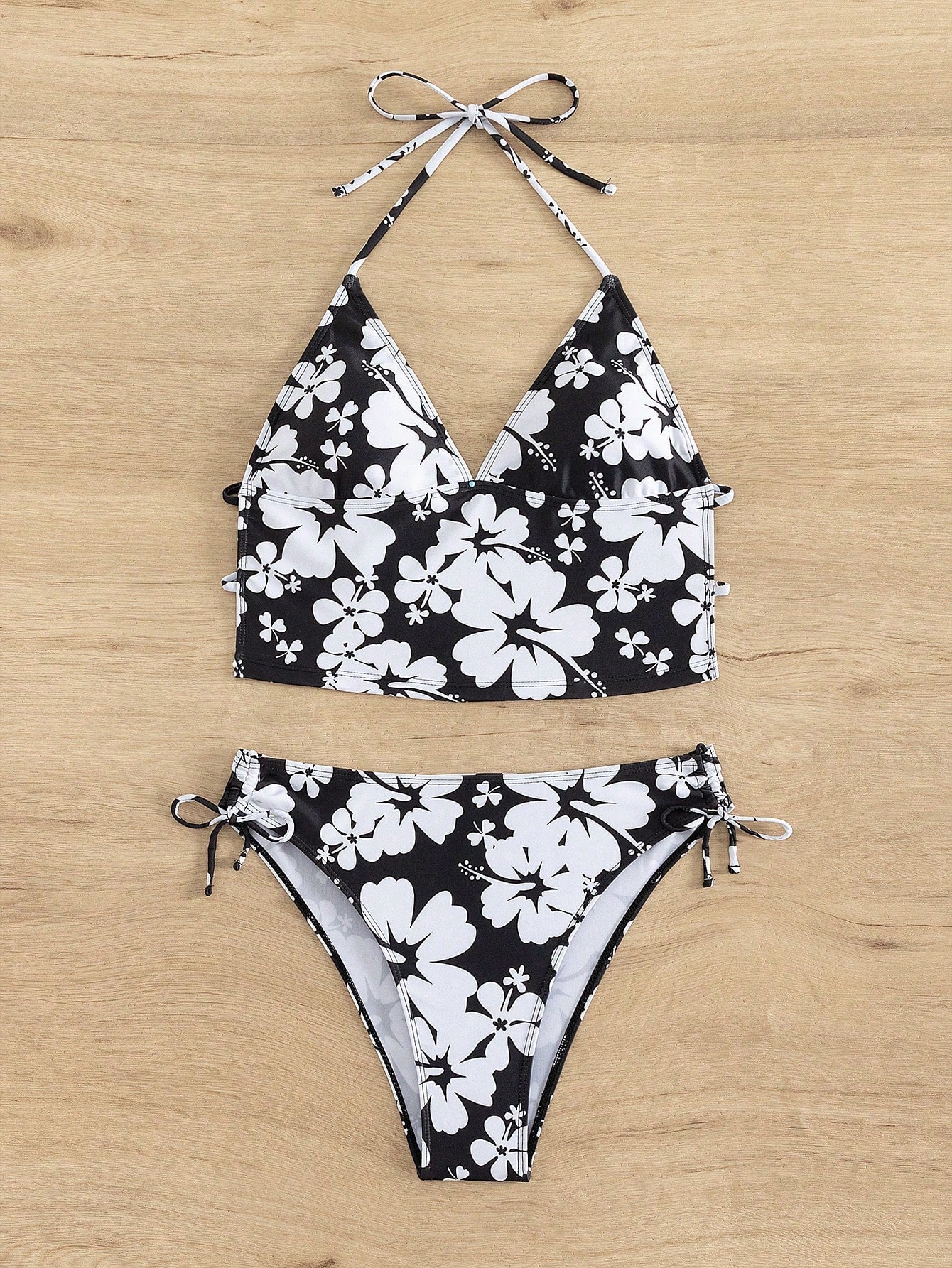 Biquíni Floral Halter Com Laços
