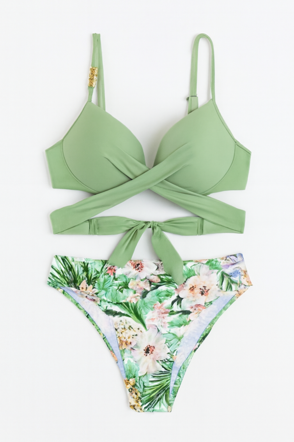 Biquíni Feminino Cintura Alta com Bojo Cruzado Alta Sustentação + Saída de Praia